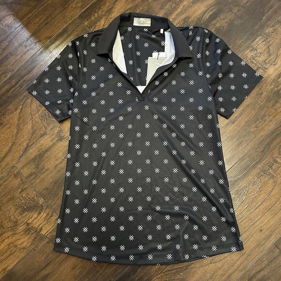 NWT Callaway Golf Ladies Chevron Floral Print Polo Black Small Performance - Picture 1 of 6